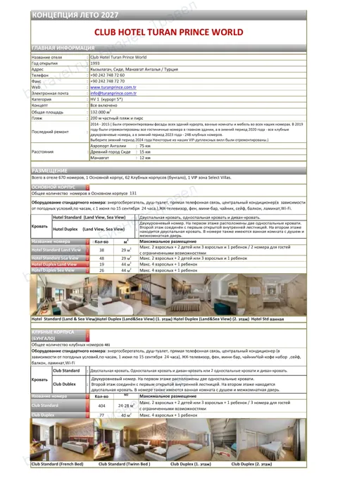 Концепция отеля Club Hotel Turan Prince World — Лето 2027