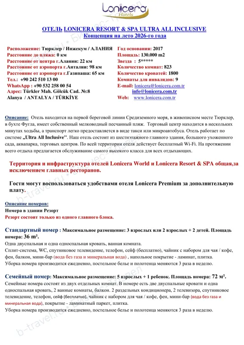 Концепция отеля Lonicera Resort & Spa Hotel — Лето 2026