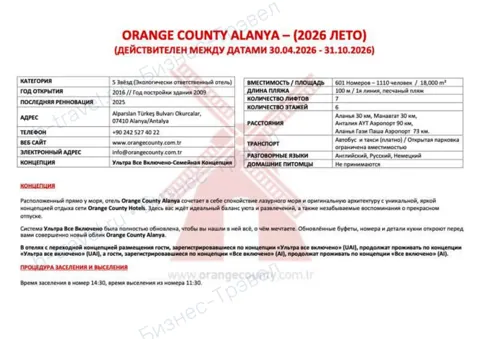 Концепция отеля Orange County Alanya — Лето 2026